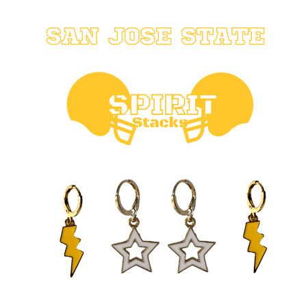 San Jose State University Spirit Stack golden yellow mini enamel bolts and white statement open starboys