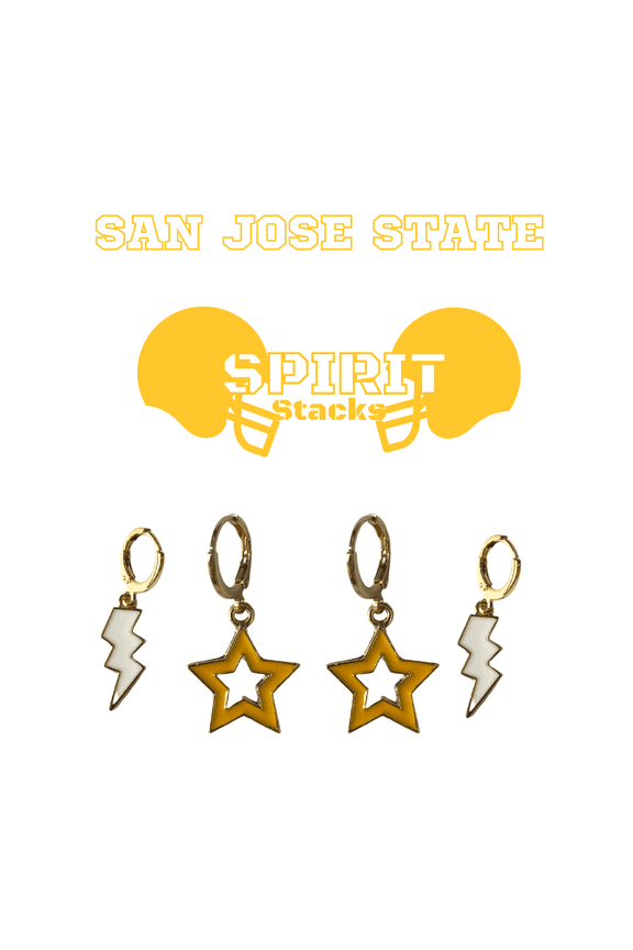 San Jose State University Spirit Stack white mini enamel bolts and golden yellow statement open starboys