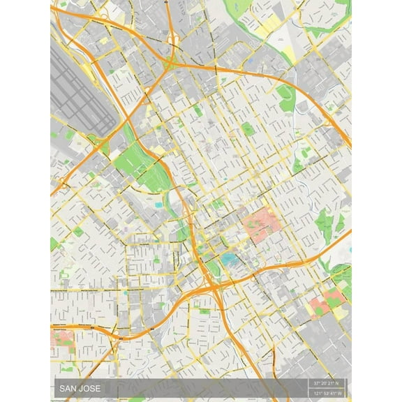 San Jose, United States of America Map, Unframed Poster Wall Art Sold by ArtCom