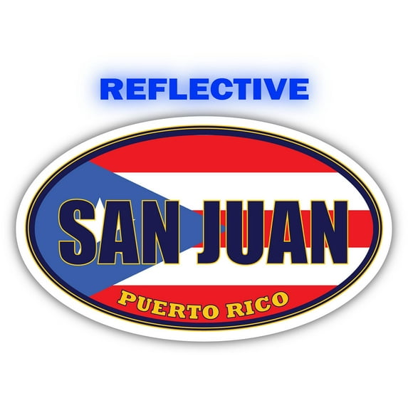 San Juan City Puerto Rico State Flag | PR Flag San Juan County Oval State Colors Reflective Sticker Car Decal 3x5 inches