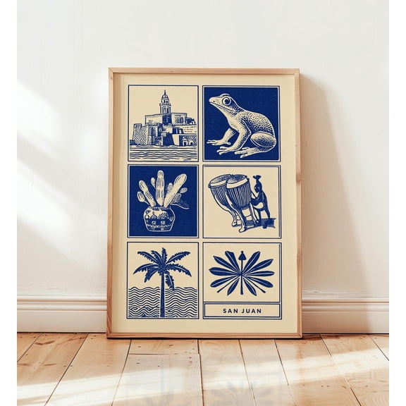 San Juan Linocut Art Caribbean Travel Poster Puerto Rico Wall Decor, Unframed Poster