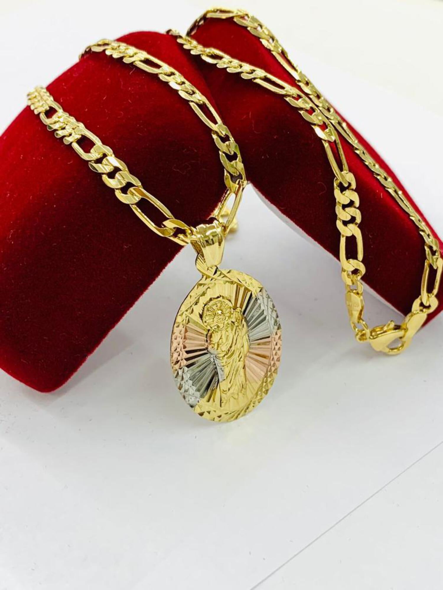 14K Gold Filled San Judas Necklace with Figaro Chain and Saint Jude ...