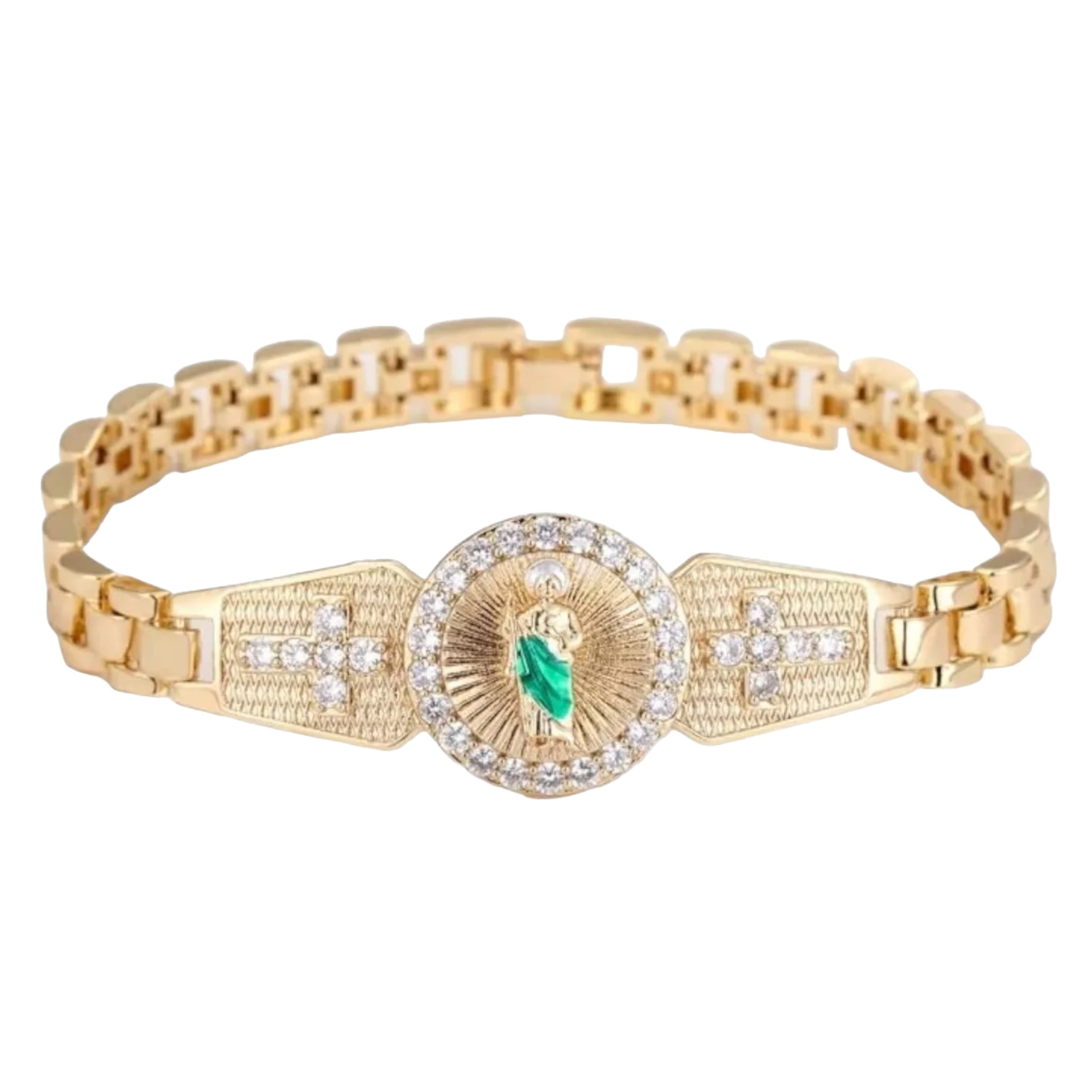 MARIA ALMUDENA JEWELRY San Judas Tadeo Bracelet, gold filled, gold plated 18k, gold chain, Maria Almudena, San Judas Tadeo round medal