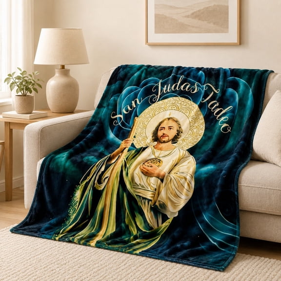 San Judas Tadeo Devotional Fleece Blanket, 280 GSM Polyester Throw