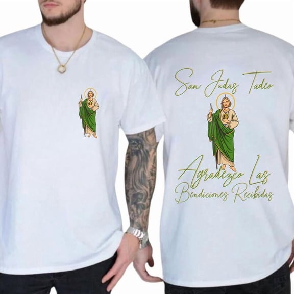 San Judas Tadeo Latino 2 Sides T-Shirt Classic Cotton Fabric Suitable for men and women