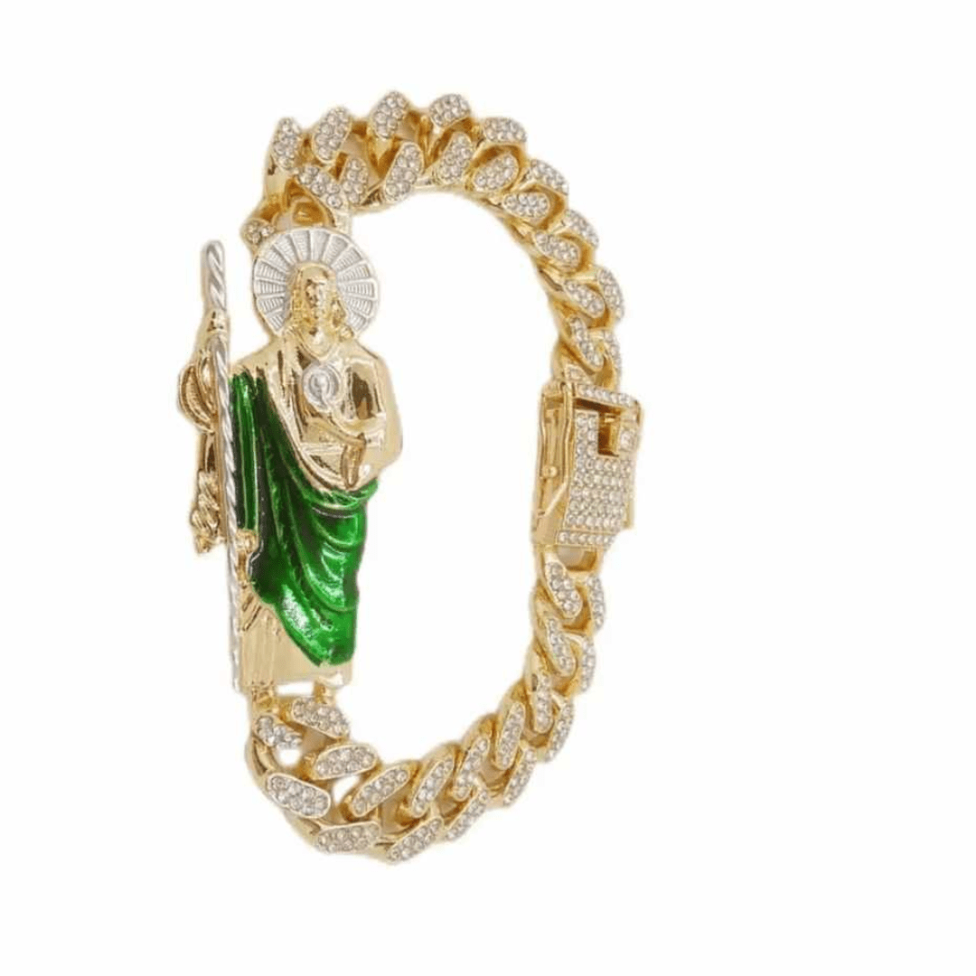 San Judas Tadeo Mens Bracelet, 18k Gold Filled, Gold Chain, Cuban Chain, Maria Almudena