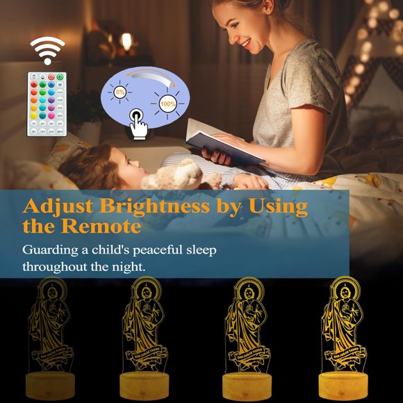 San Judas Tadeo Night Light, Jesus Gifts, 3D Illusion Night Light with 16 Colors Changing, Remote Control with Timer, Kids Room Decoration for Holiday Birthday Christmas