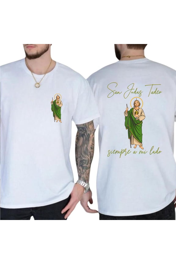 San Judas Tadeo T-Shirt – Double-Sided Catholic Saint Tee, Siempre a Mi Lado Religious Graphic Shirt, Christian Faith Apparel Gift
