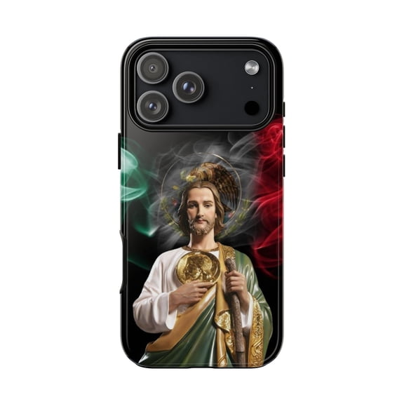 San Judas Tadeo Tough Phone Case for iPhone 7 to 17 Pro Max, Glossy Shockproof Dual Layer Protective Cover, Religious Gift for Catholic Fans