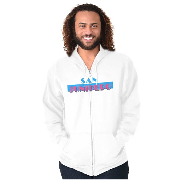 San Junipero 80s Style Novelty Unisex Fleece Graphic Zip Up Hoodie Brisco Brands 2X