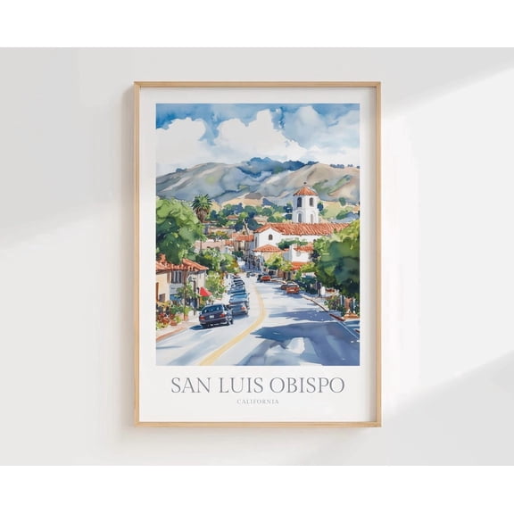San Luis Obispo Poster California Aquarelle Wall Art Poster, Poster Only
