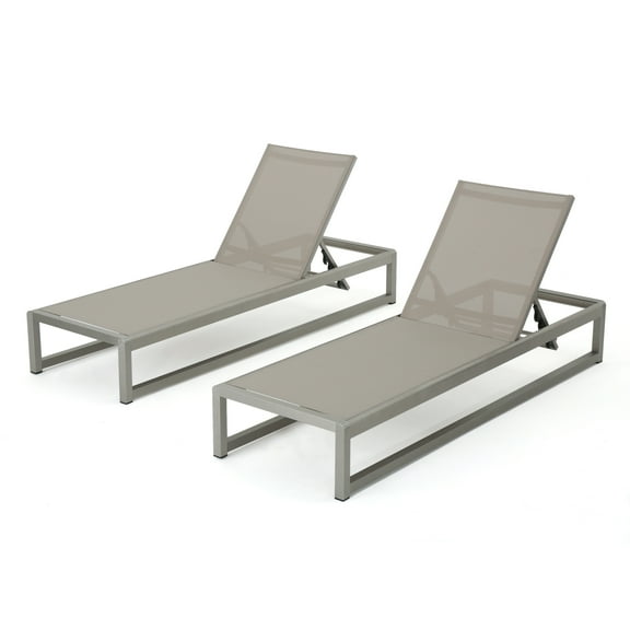 San Luis Outdoor Mesh Chaise Lounge (Set of 2), Silver and Gray