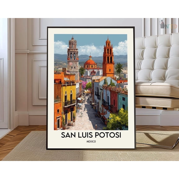 San Luis Potosà Mexico Poster Print, Colonial City Wall Art, Historic Landmark Map Decor, Cultural Travel Illustration, Unframed Paper Poster 8x10in