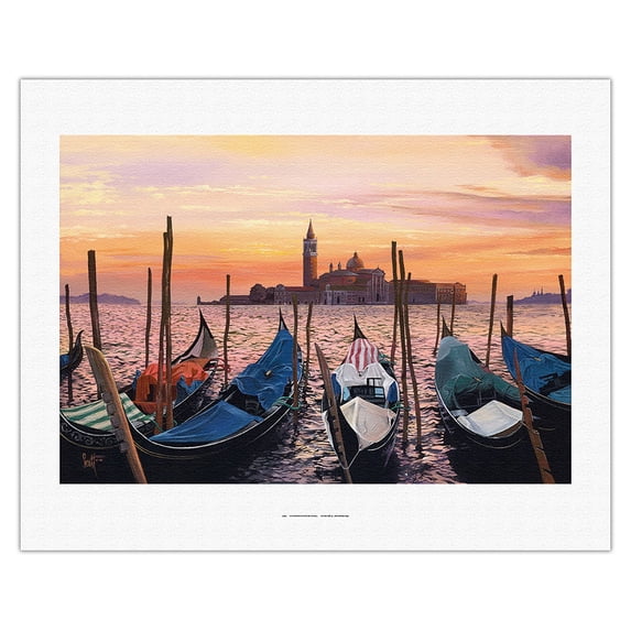 San Marco Sunset - Venice Italy - Venetian Gondola Boats - From an Original Color Painting by Scott Westmoreland - Fine Art Rolled Canvas Print 20in x 26in