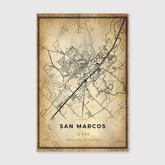 San Marcos Texas Map Print: Modern Vintage Wall Artfor Living Room Bedroom Office Farmhouse Neutral Home Artwork Ready to Hang 8x12 inch