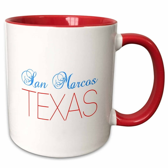 3drose, San Marcos, Texas, Red, Blue Text. Patriotic Home Town Design, 11oz Two-tone Red Mug