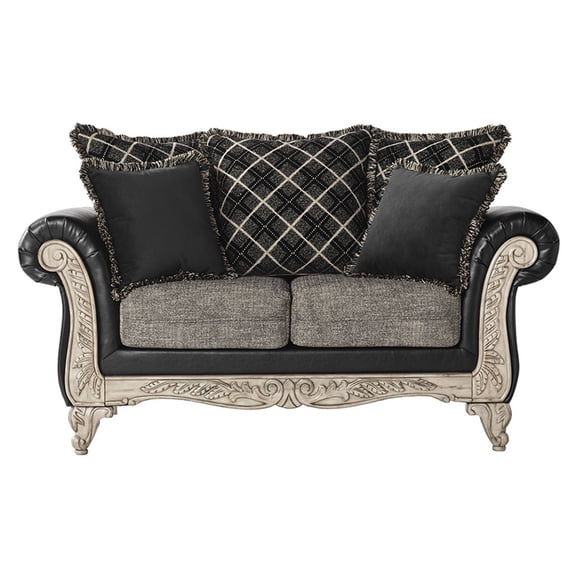 Roundhill Furniture San Marino 2-Tone Fabric Wooden Frame Loveseat in Ebony