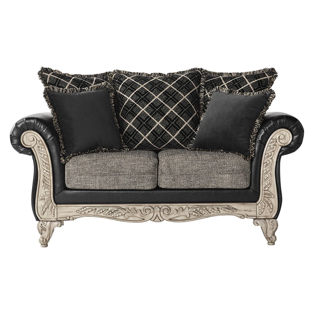 Roundhill Furniture San Marino 2-Tone Fabric Wooden Frame Loveseat in Ebony