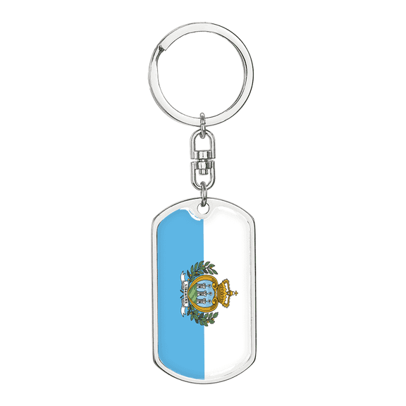 San Marino Flag Swivel Keychain Dog Tag Stainless Steel or 18k Gold