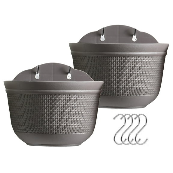 San Marino Large Hanging Planters with Hooks - Large 2 x 10.2 Inch - Fence and Balcony Plant Pots - Outdoor Use (Black)