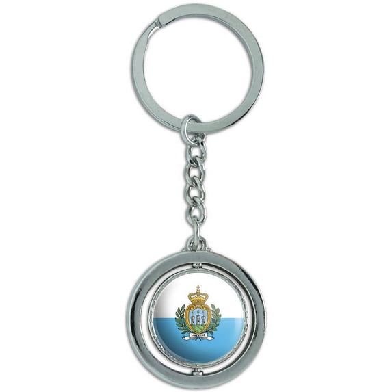 San Marino National Country Flag Spinning Round Metal Key Chain Keychain Ring