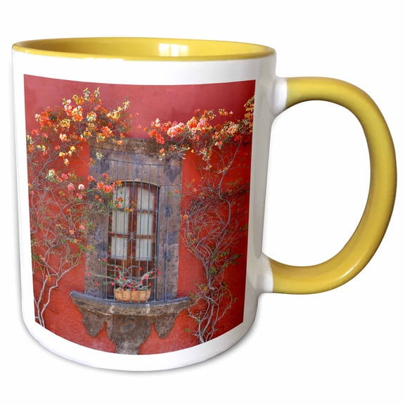 3drose, San Miguel De Allende, Mexico. Colorful Buildings and Windows, 11oz Two-tone Yellow Mug