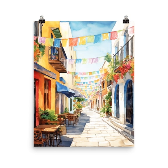 San Miguel De Cozumel Print, Mexico Travel Wall Art, Caribbean Island Poster, Colorful Cityscape Decor, Exotic Street Market Home Decor #3292, Unframed Canvas Size 8x12