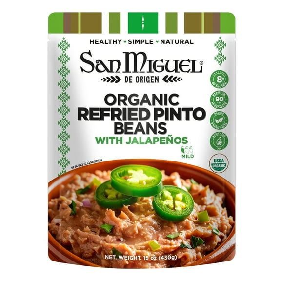 San Miguel Organic Refried Pinto Beans with Jalapenos, 15 Ounce (Pack of 6)
