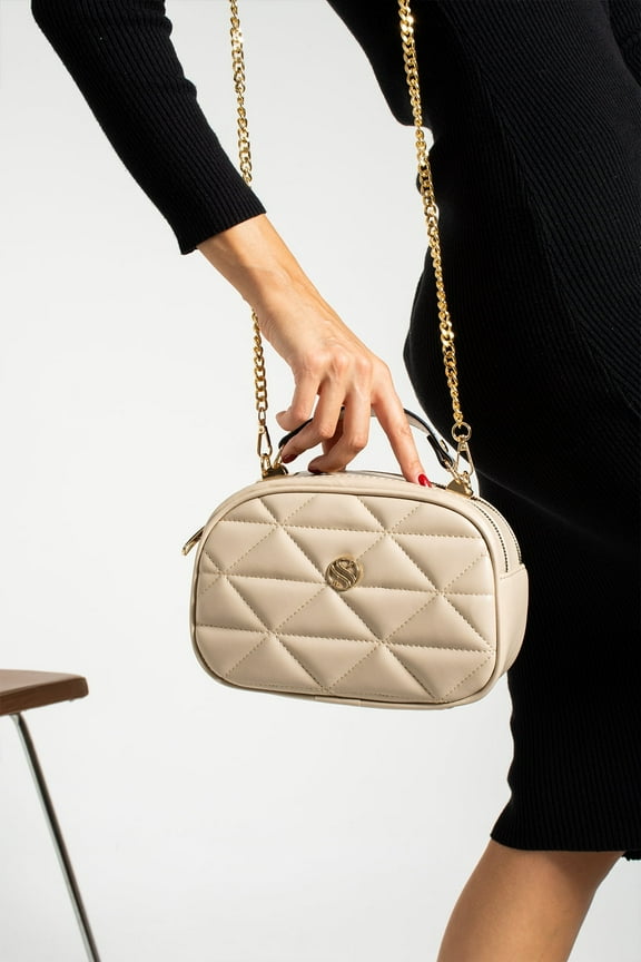 Ivory Crossbody Bag - Small Leather Purse for Women with 2 Metal Zipper Compartments