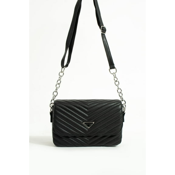 San Morris Women’s Leather Crossbody Luxe Chain Strap, Black