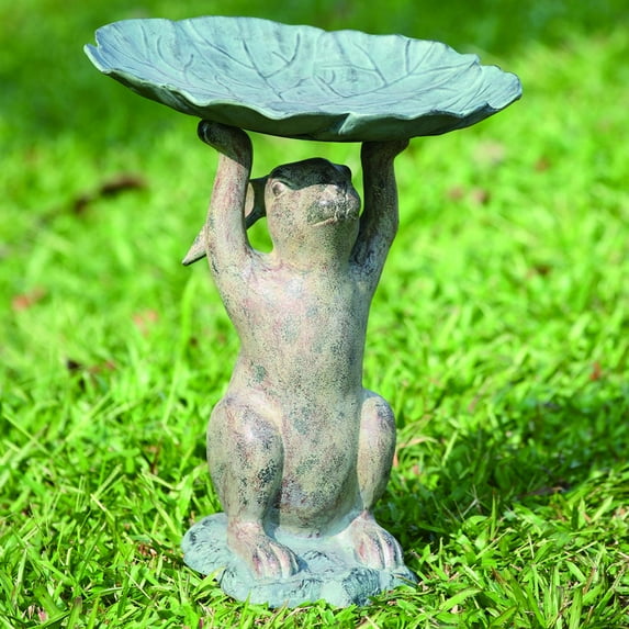San Pacific Aluminum Construction Metallic Rabbit Bird Bath, Multicolor