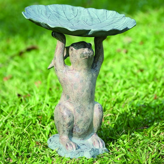 San Pacific Aluminum Construction Metallic Rabbit Bird Bath, Multicolor