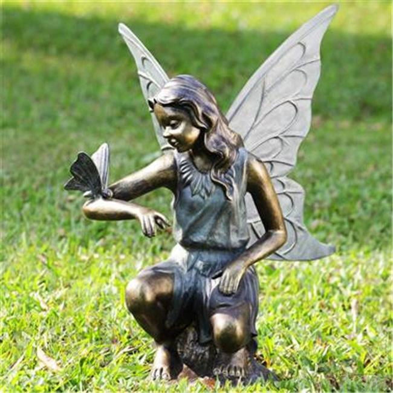 Verdigris and Bronze Patina Fairy Garden Sculpture with Butterfly