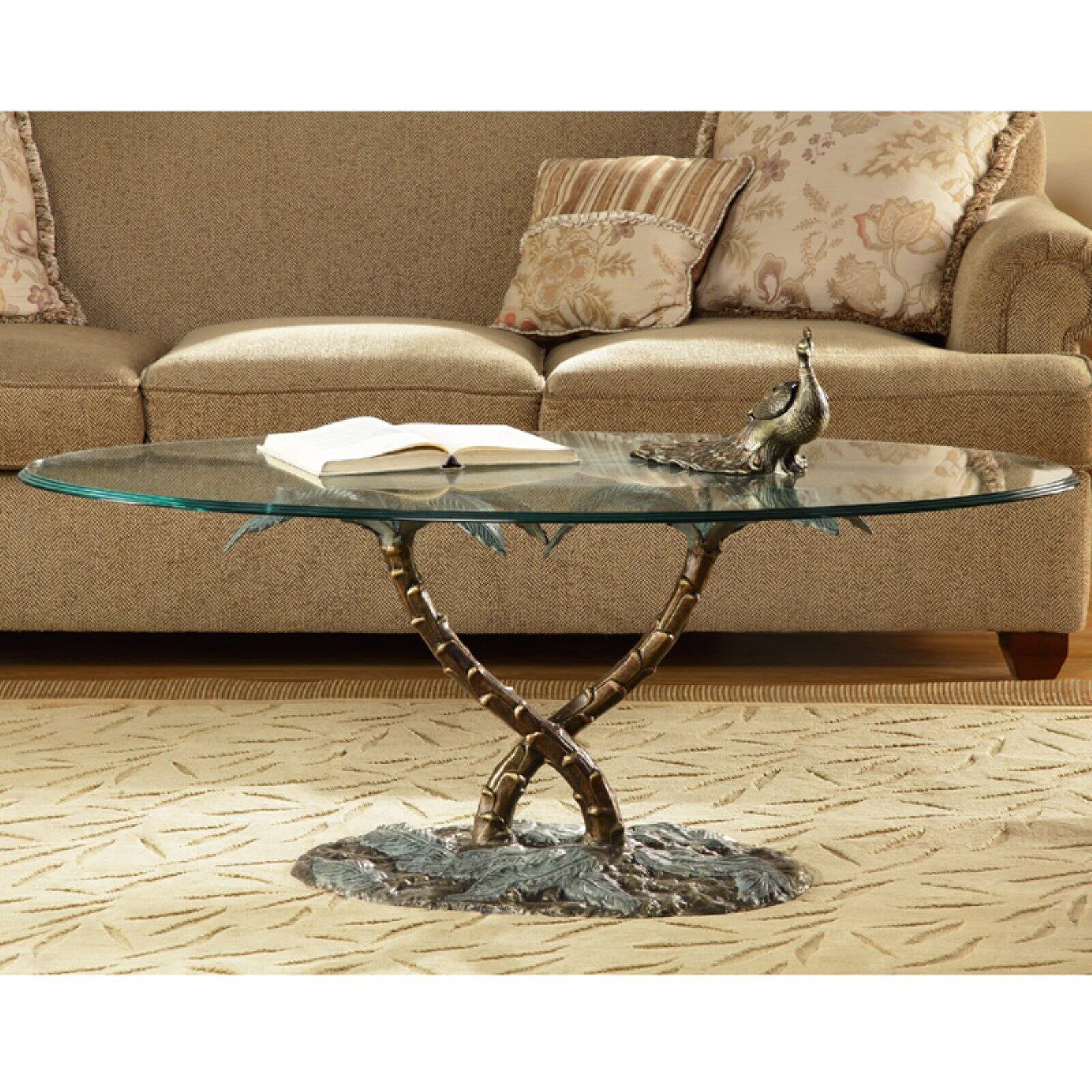 Oval Bronze Glass Coffee Table with Storage Shelf