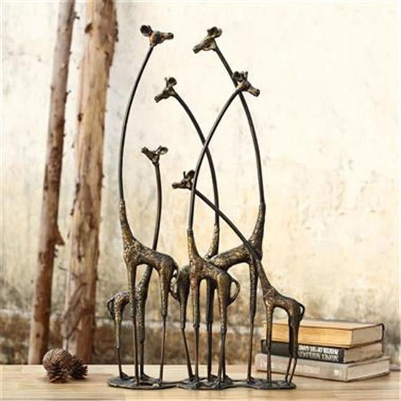 Bronze Finish Cast Iron Giraffe Herd Tabletop Statue