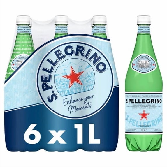 San Pellegrino Sparkling Natural Mineral Water 6 x 1L, British Import (Pack of 2)