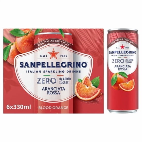 San Pellegrino Zero Blood Orange 6 x 330ml, British Import (Pack of 2)