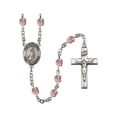 thumbnail image 1 of San Peregrino Silver-Plated Rosary 6mm June Light Purple Fire Polished Beads Crucifix Size 1 3/8 x 3/4 medal charm, 1 of 1