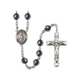 thumbnail image 1 of San Peregrino Silver-Plated Rosary 8mm Hematite Beads Crucifix Size 1 3/4 x 1 medal charm, 1 of 1