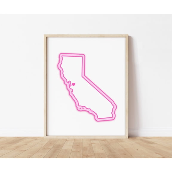 San Ramon California Heart Map Classic Landmark Illustration Wall Art Decor Unframed Paper Print