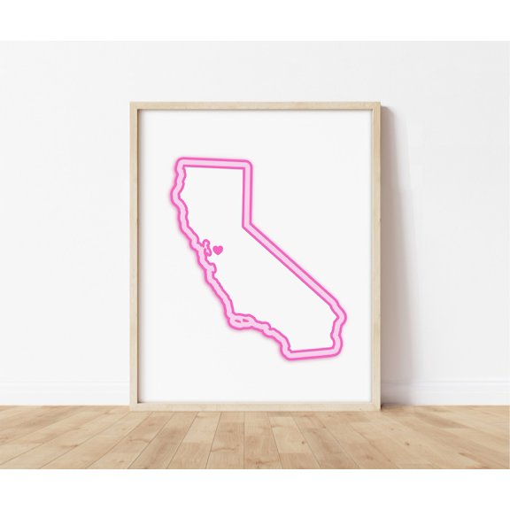 San Ramon California Poster, Map With Heart, Pink Picture, Travel Inspired Home And Office Decor