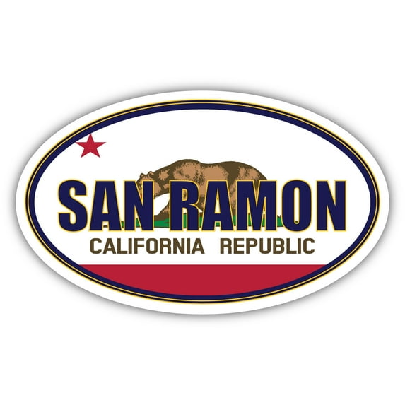 San Ramon City California State Flag | CA Flag Contra Costa County Oval State Colors Bumper Sticker Car Decal 3x5 inches