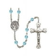 thumbnail image 1 of San Raymon Nonato Silver-Plated Rosary 6mm March Light Blue Fire Polished Beads Crucifix Size 1 5/8 x 1 medal charm, 1 of 1