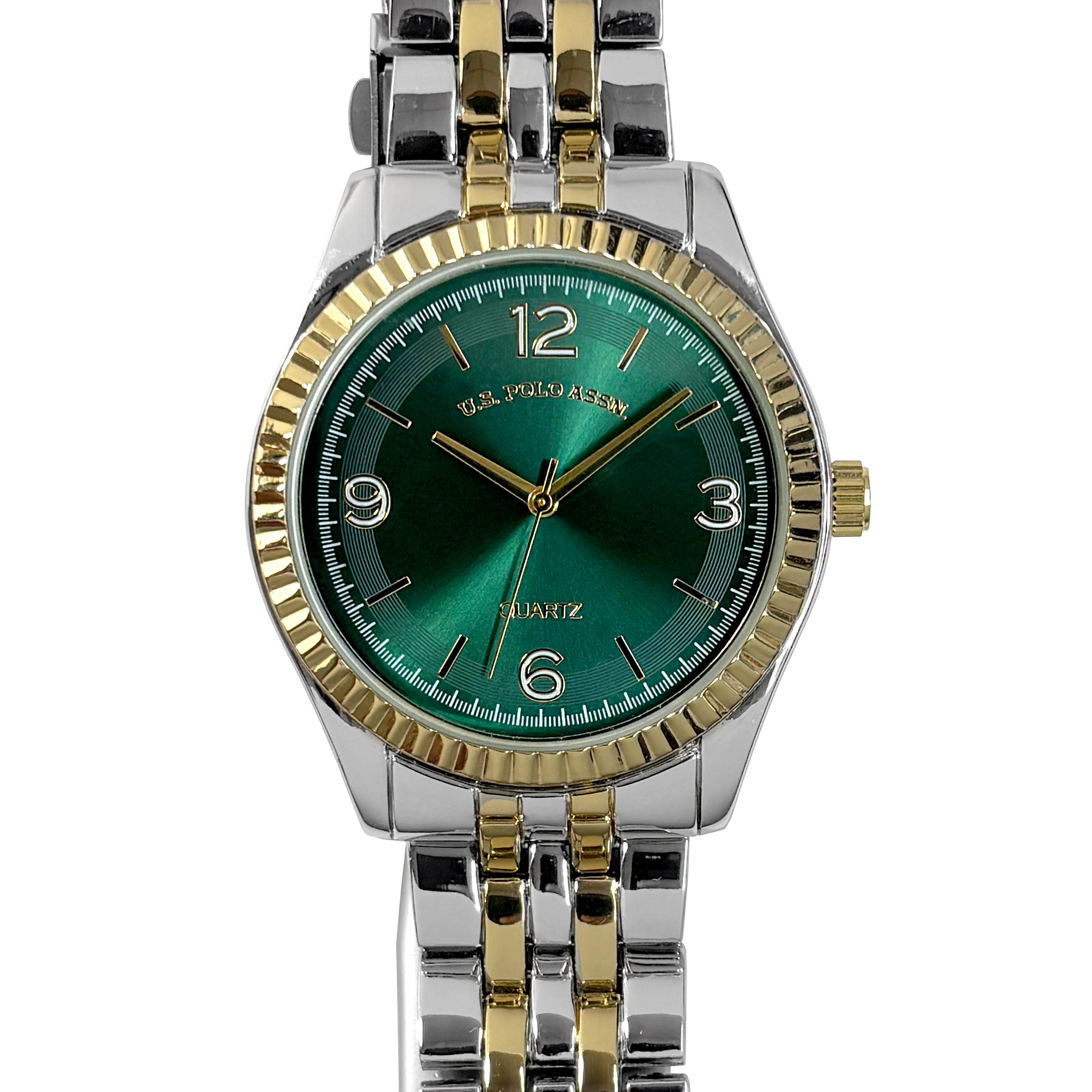 US Polo Ladies Two-Tone Bracelet Watch with Green Dial; USC80893WM
