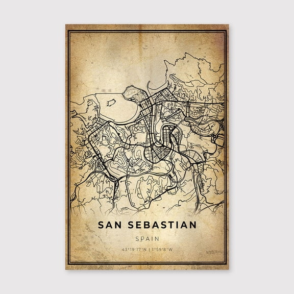 San Sebastian Map Print: Modern Vintage City Artfor Living Room Bedroom Office Farmhouse Neutral Home Artwork Ready to Hang 8x12 inch
