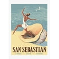 thumbnail image 1 of San Sebastian Spain - Bay of Biscay - Dancing Woman in Sea Shell - Vintage Travel Poster c.1956 - Fine Art Rolled Canvas Print 27in x 40in, 1 of 4