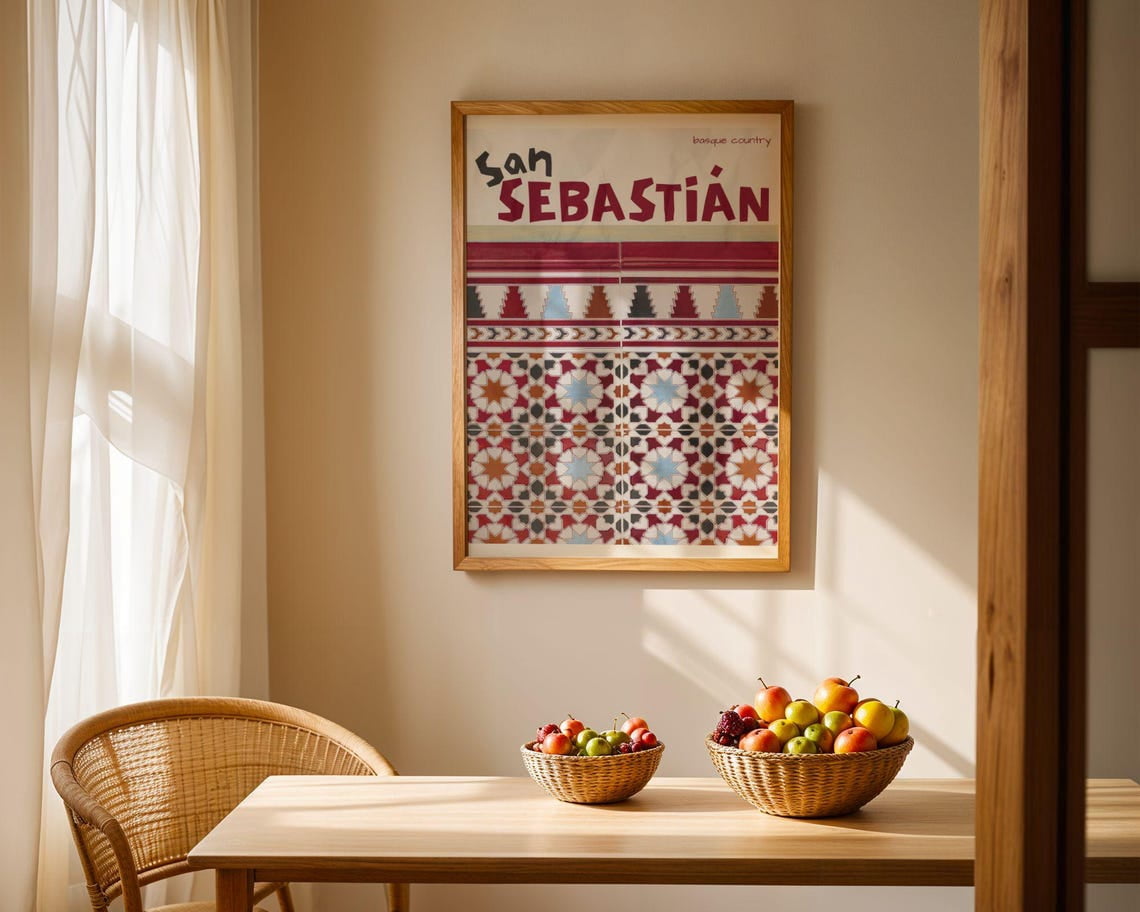 San Sebastian Spanish Tiles Retro Travel Poster, Basque Country Wall ...