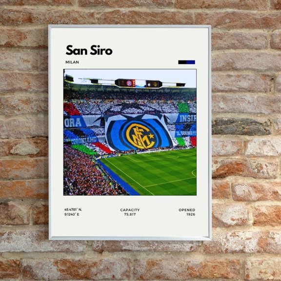 San Siro Milan Print Inter Milan Minimalist Sports, Unframed Poster