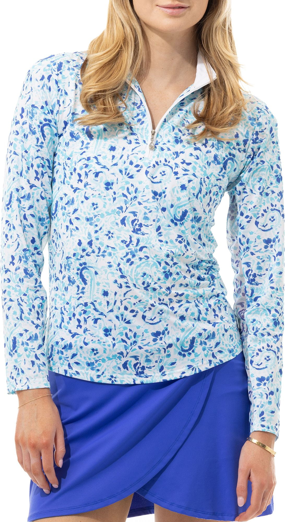 San Soleil Women s Solcool Print Mock Neck Long Sleeve Golf Shirt Island Paisley Blue XL Walmart