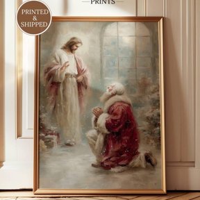 San.Ta Kneeling Before Jesus Painting Fine Art Living Room Dercor Poster , Poster Print Only